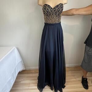 Alyce Paris Women's 10 Blue Embellished Maxi Dress Gown Prom Mother of the Bride